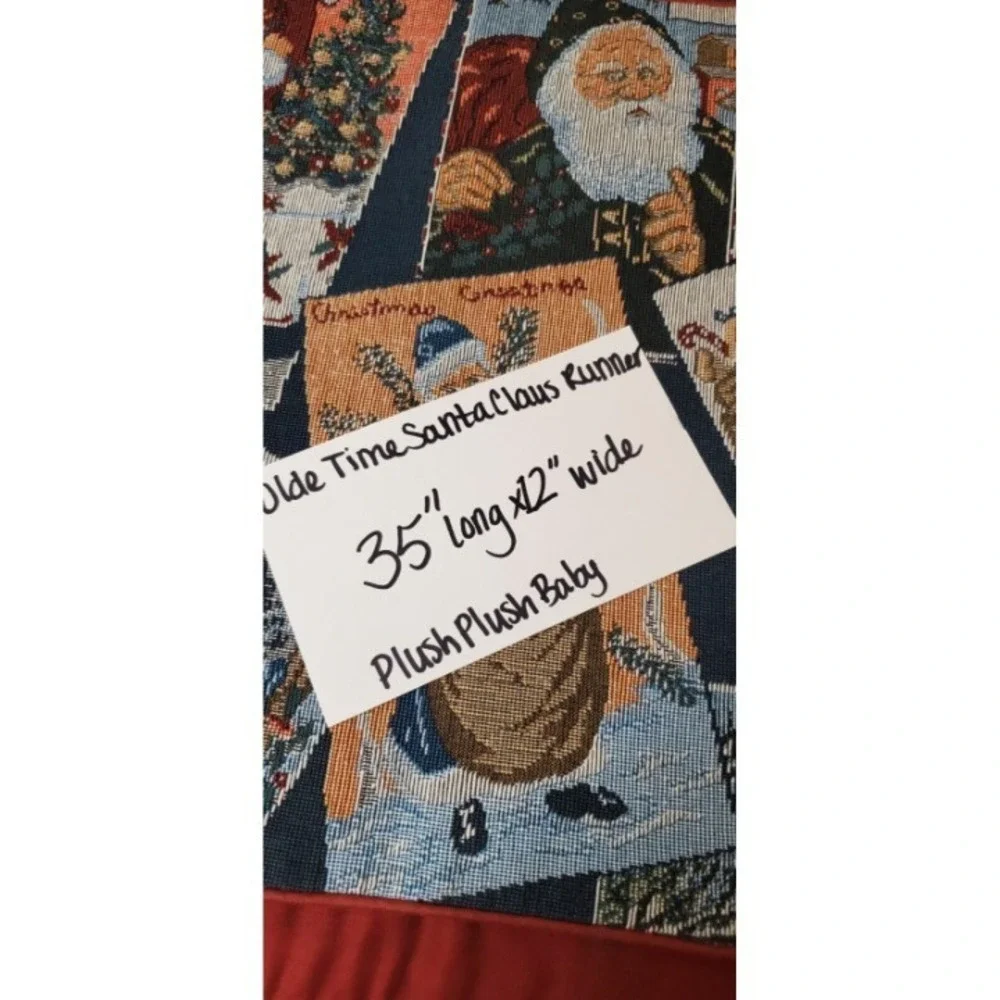 Vintage Blue Christmas Santa Delivering Package Tapestry Table‎ Runner 35